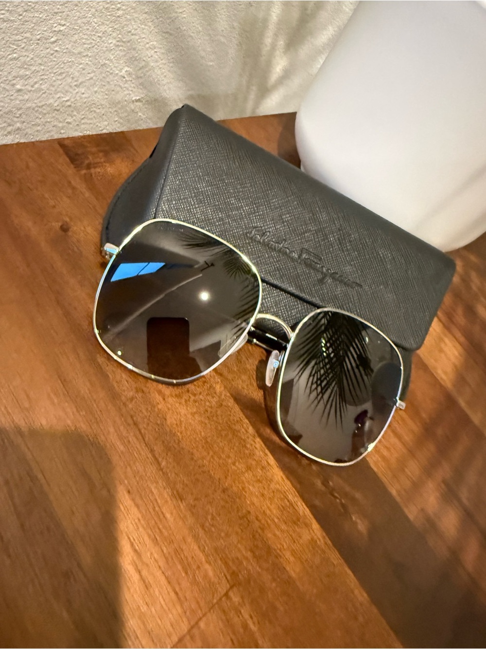 Salvatore Ferragamo Gold Frame Sunglasses with Dark Lenses